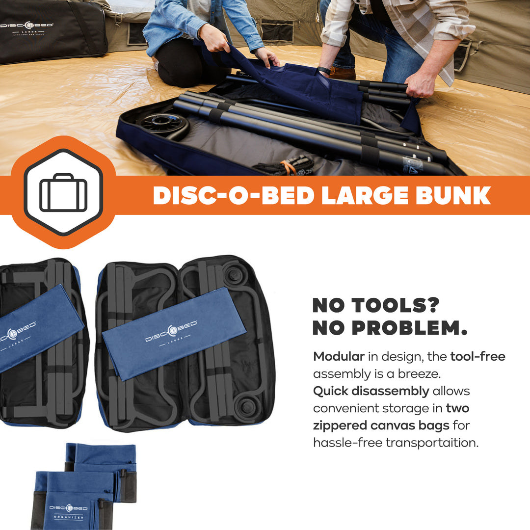 Disc-O-Bed Large Convertible 2 Person Portable Camping Bunk Cots, Navy (Used)