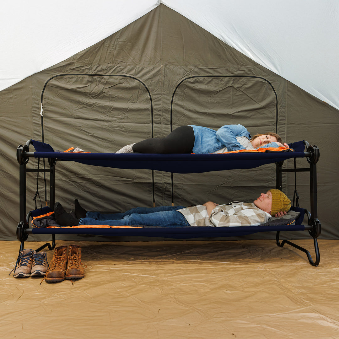Disc-O-Bed Large Convertible 2 Person Portable Camping Bunk Cots, Navy (Used)