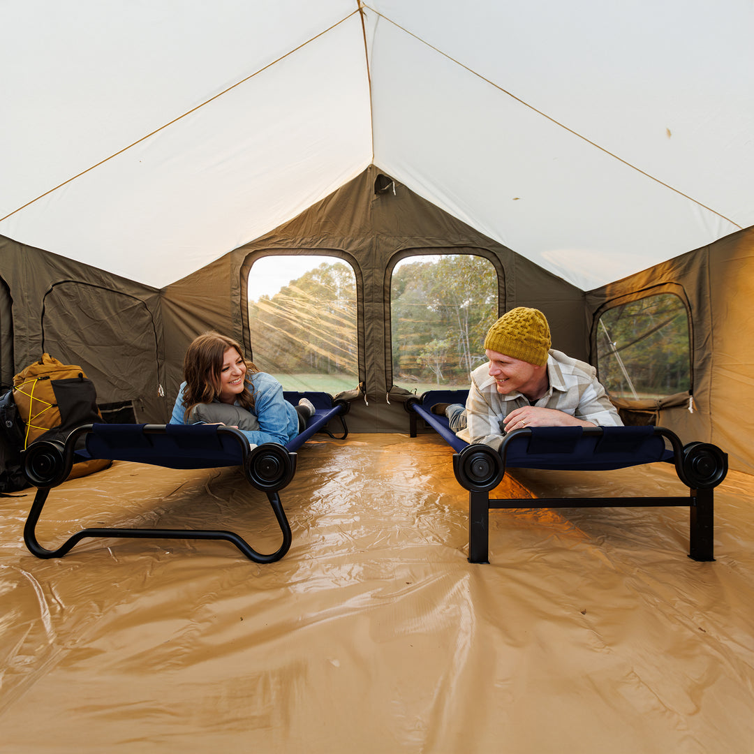 Disc-O-Bed Large Convertible 2 Person Portable Camping Bunk Cots, Navy (Used)