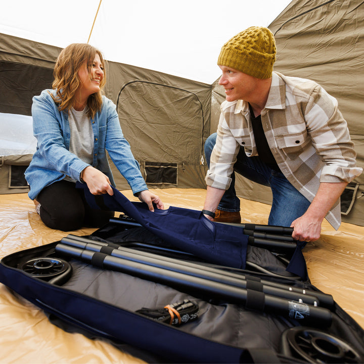 Disc-O-Bed Large Convertible 2 Person Portable Camping Bunk Cots, Navy (Used)