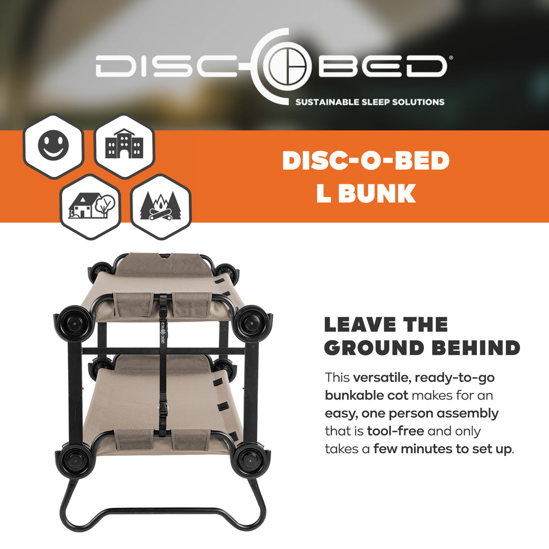 Disc-O-Bed Large Outdoor Convertible 2 Person Portable Camping Bunk Cots, Tan