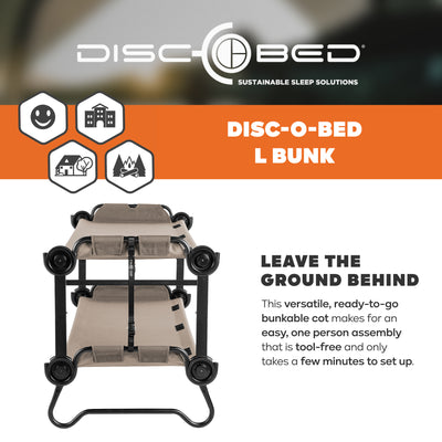 Disc-O-Bed Large Outdoor 2 Person Camping Cots and Youth Double Cot Kid-O-Bunk