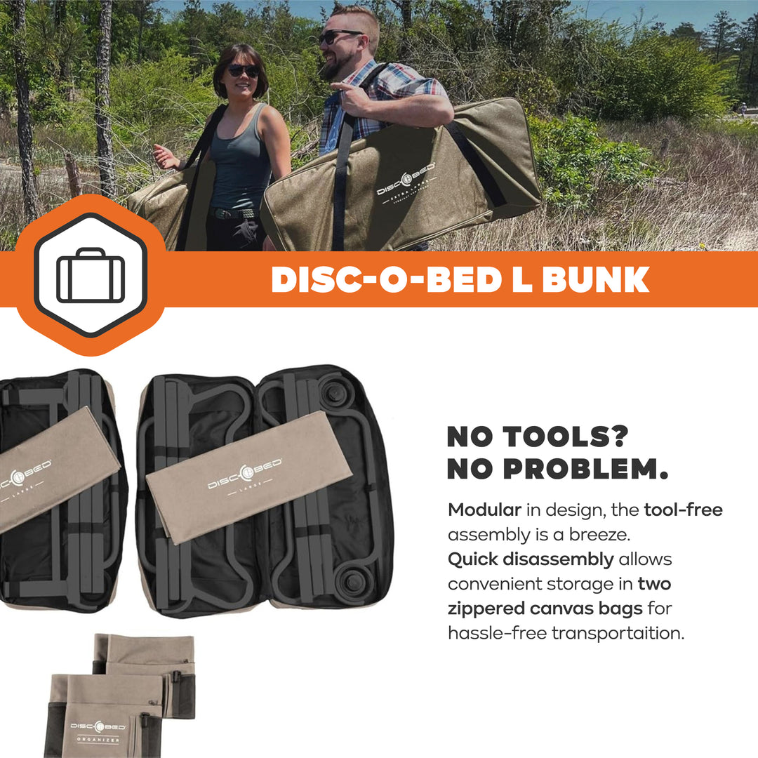 Disc-O-Bed Large Outdoor Convertible 2 Person Portable Camping Bunk Cots, Tan