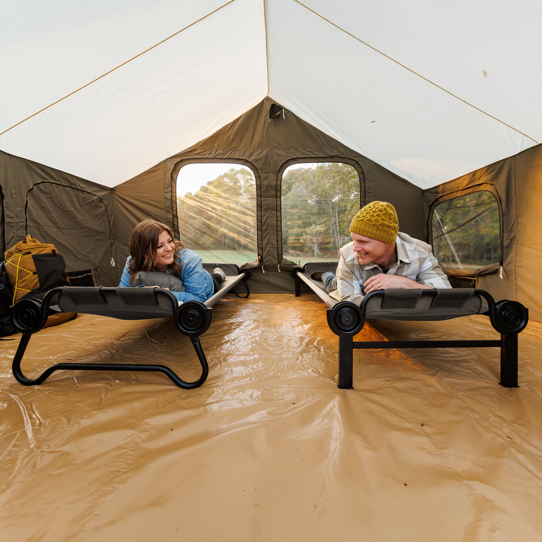 Disc-O-Bed Large Outdoor Convertible 2 Person Portable Camping Bunk Cots, Tan