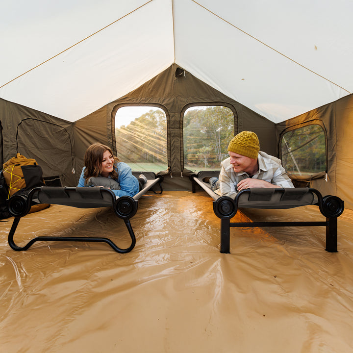 Disc-O-Bed Large Outdoor Convertible 2 Person Portable Camping Bunk Cots, Tan
