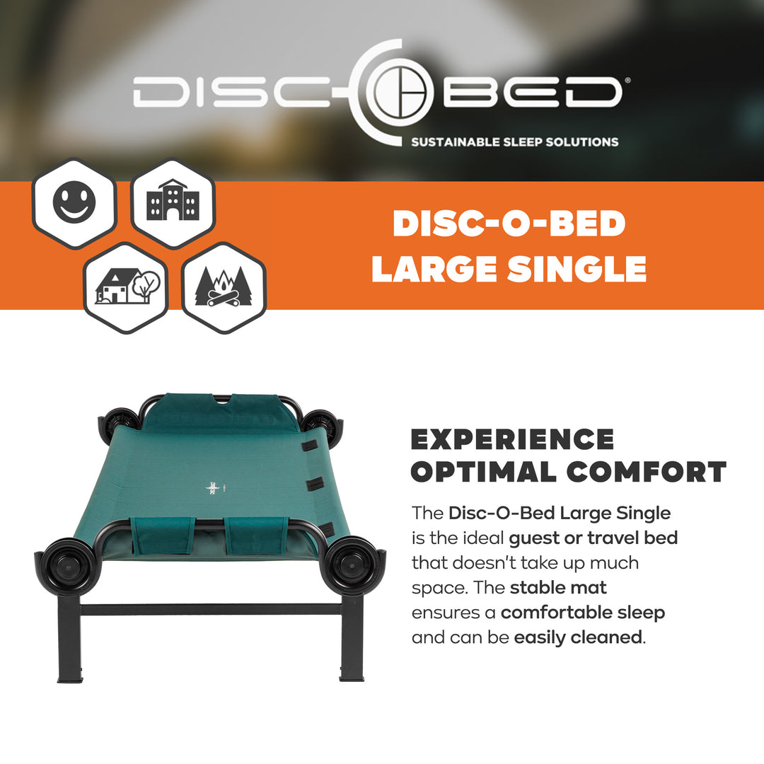 Disc-O-Bed Single Cot, Portable Sleep Solution for Tents & Cabins, Green, Large