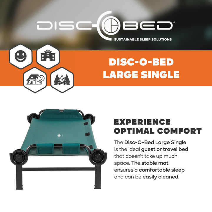 Disc-O-Bed Single Cot, Portable Sleep Solution for Tents & Cabins, Green, Large