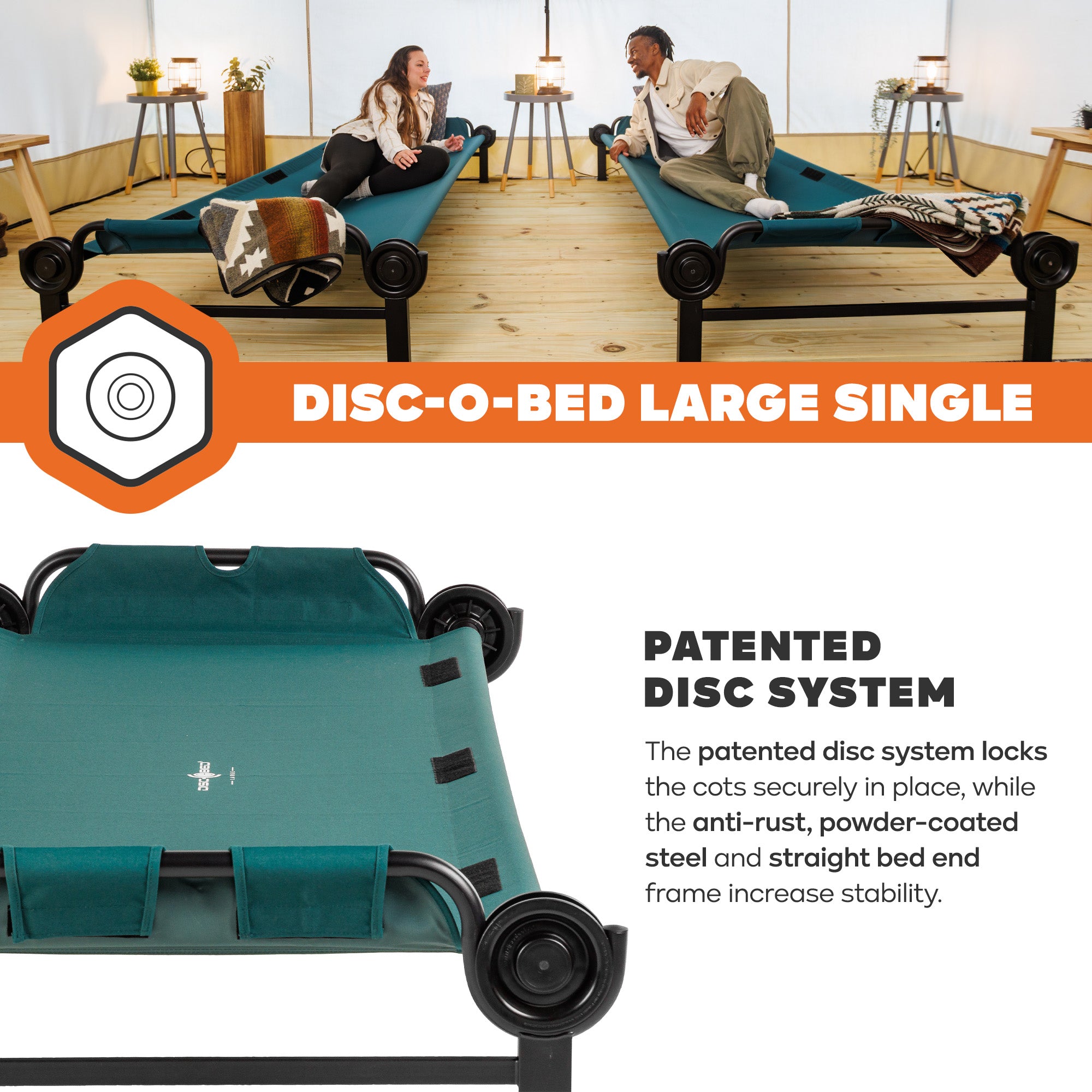 Disc-O-Bed Single Cot, Portable Sleep Solution for Tents & Cabins (Open Box)
