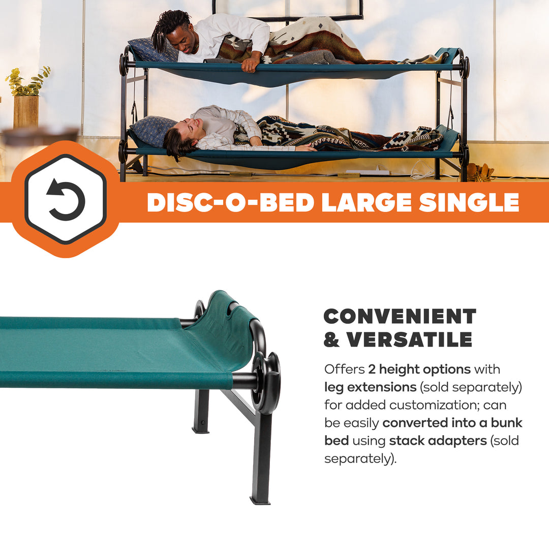 Disc-O-Bed Single Cot, Portable Sleep Solution for Tents & Cabins, Green, Large