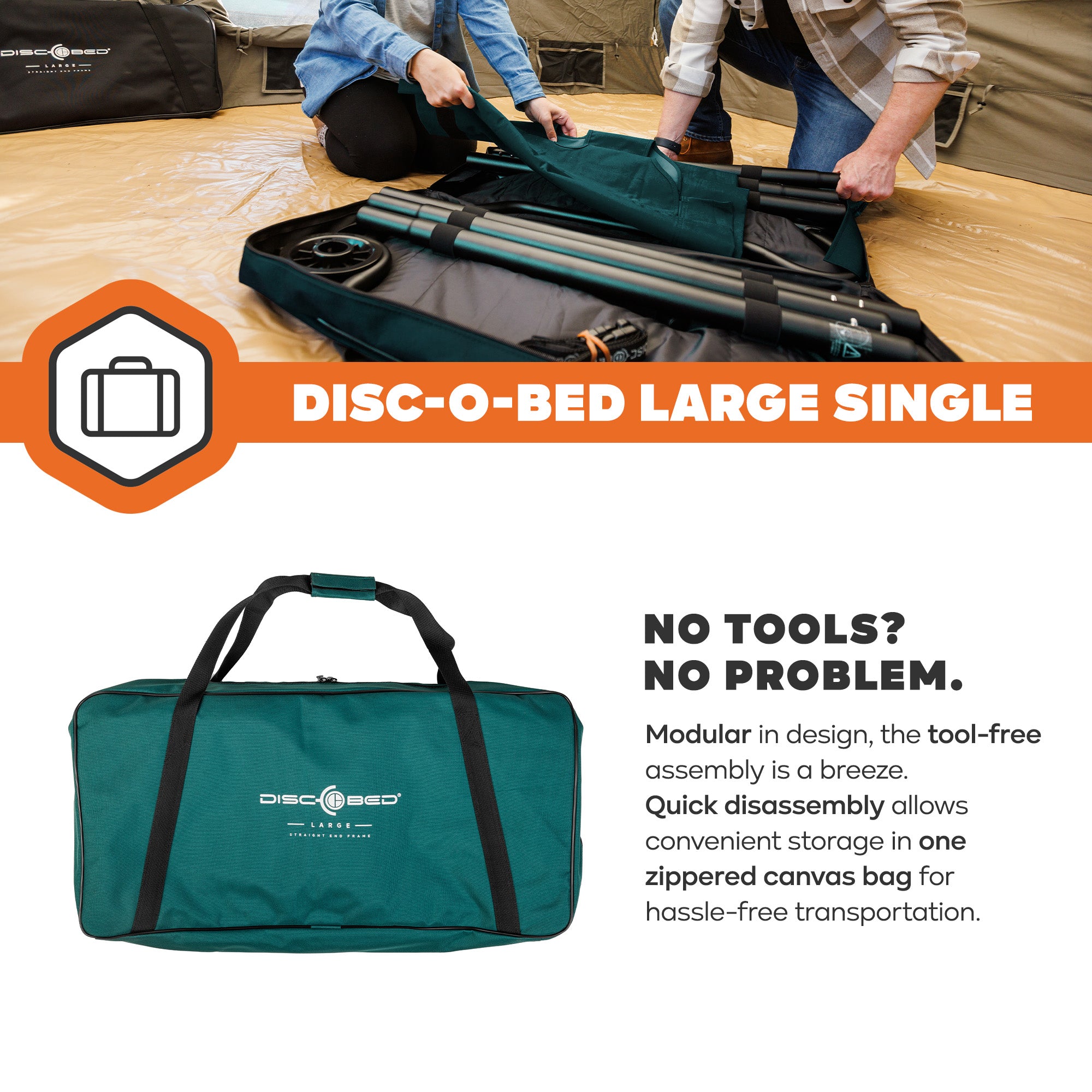 Disc-O-Bed Single Cot, Portable Sleep Solution for Tents & Cabins, Green (Used) - VMInnovations