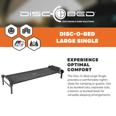 Disc-O-Bed Single Cot, Portable Sleep Solution for Tents & Cabins, Black, Large