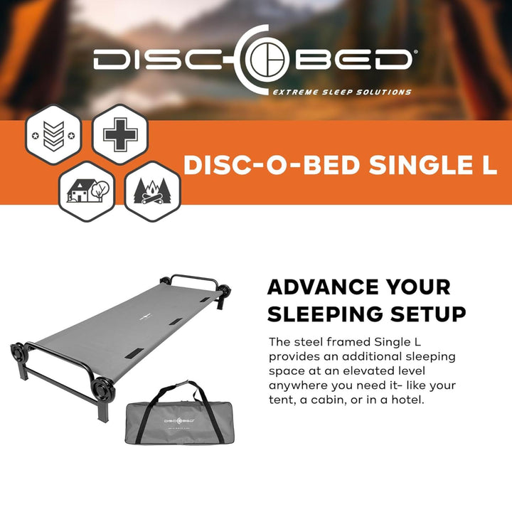 Disc-O-Bed Single Cot, Portable Sleep Solution for Tents & Cabins, Grey, Large