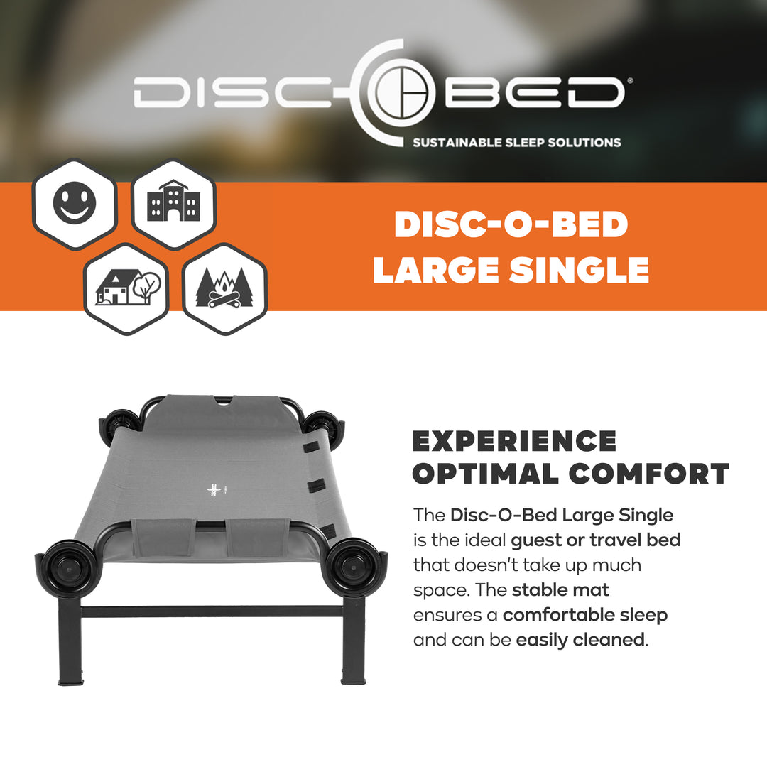 Disc-O-Bed Single Cot, Portable Sleep Solution for Tents & Cabins, Grey, Large