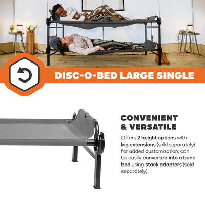Disc-O-Bed Single Cot, Portable Sleep Solution for Tents & Cabins, Grey, Large - VMInnovations