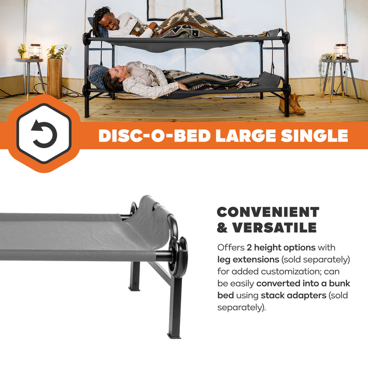 Disc-O-Bed Single Cot, Portable Sleep Solution for Tents & Cabins, Grey, Large