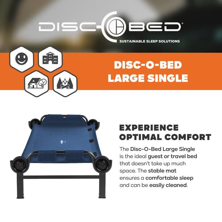 Disc-O-Bed Single Cot, Portable Sleep Solution for Tents & Cabins, Navy, Large - VMInnovations
