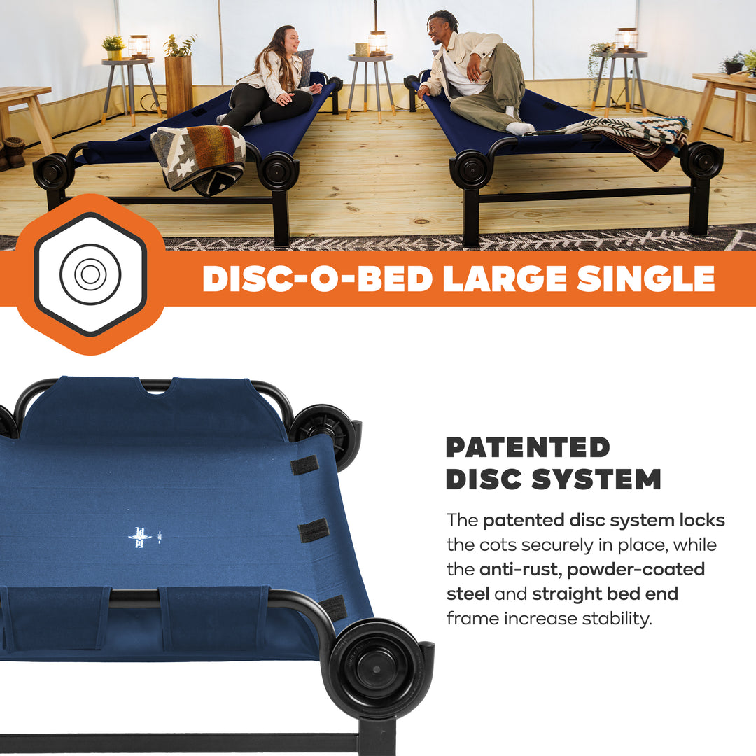 Disc-O-Bed Single Cot, Portable Sleep Solution for Tents & Cabins, Navy, Large