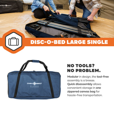 Disc-O-Bed Single Cot, Portable Sleep Solution for Tents & Cabins, LG (Open Box) - VMInnovations