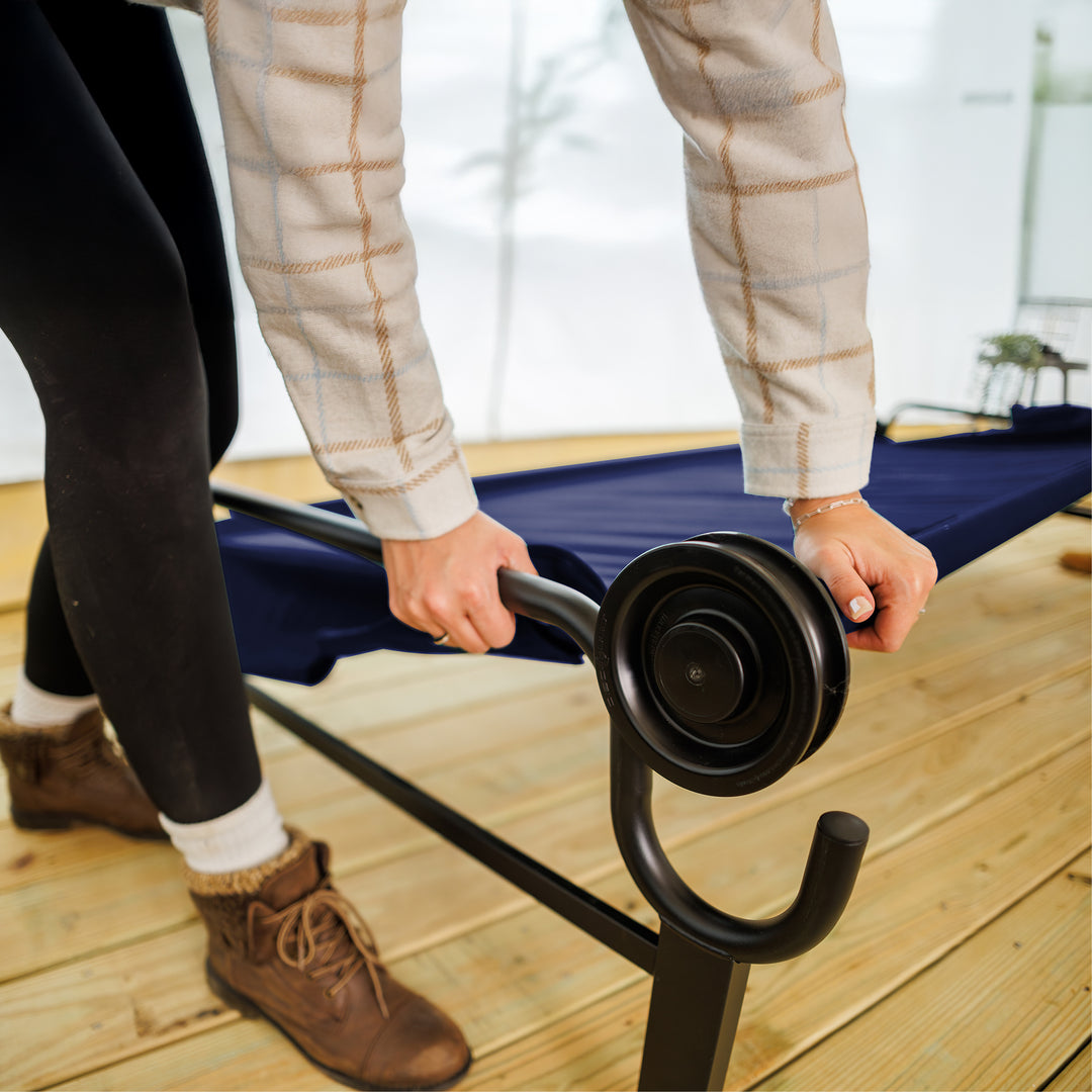 Disc-O-Bed Single Cot, Portable Sleep Solution for Tents & Cabins, Navy, Large