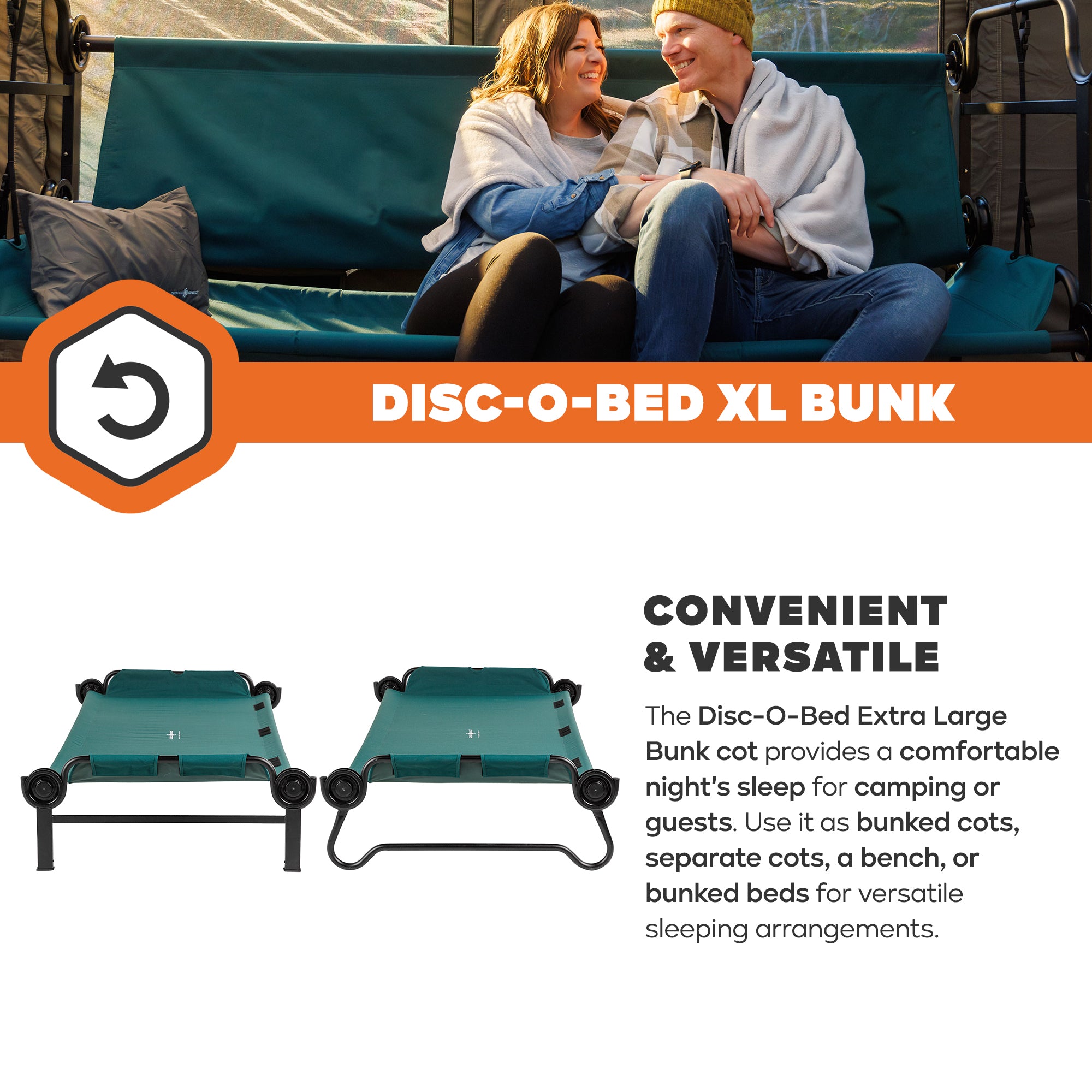 Disc-O-Bed Extra Large Outdoor Convertible 2 Person Camping Cots, (Open Box)