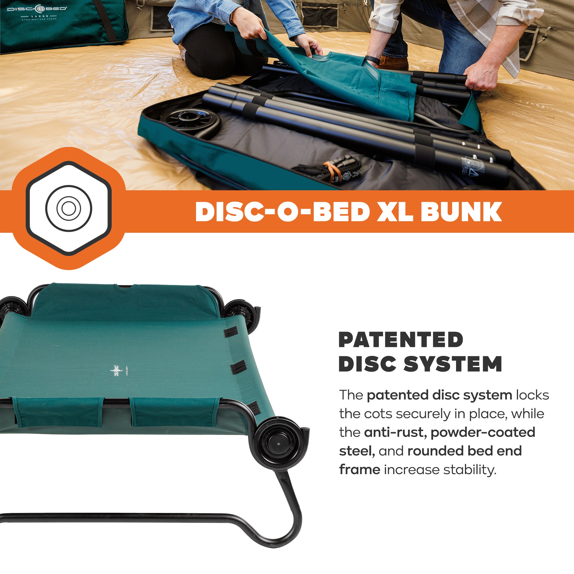 Disc-O-Bed Extra Large Outdoor Convertible 2 Person Camping Cots, (Open Box)
