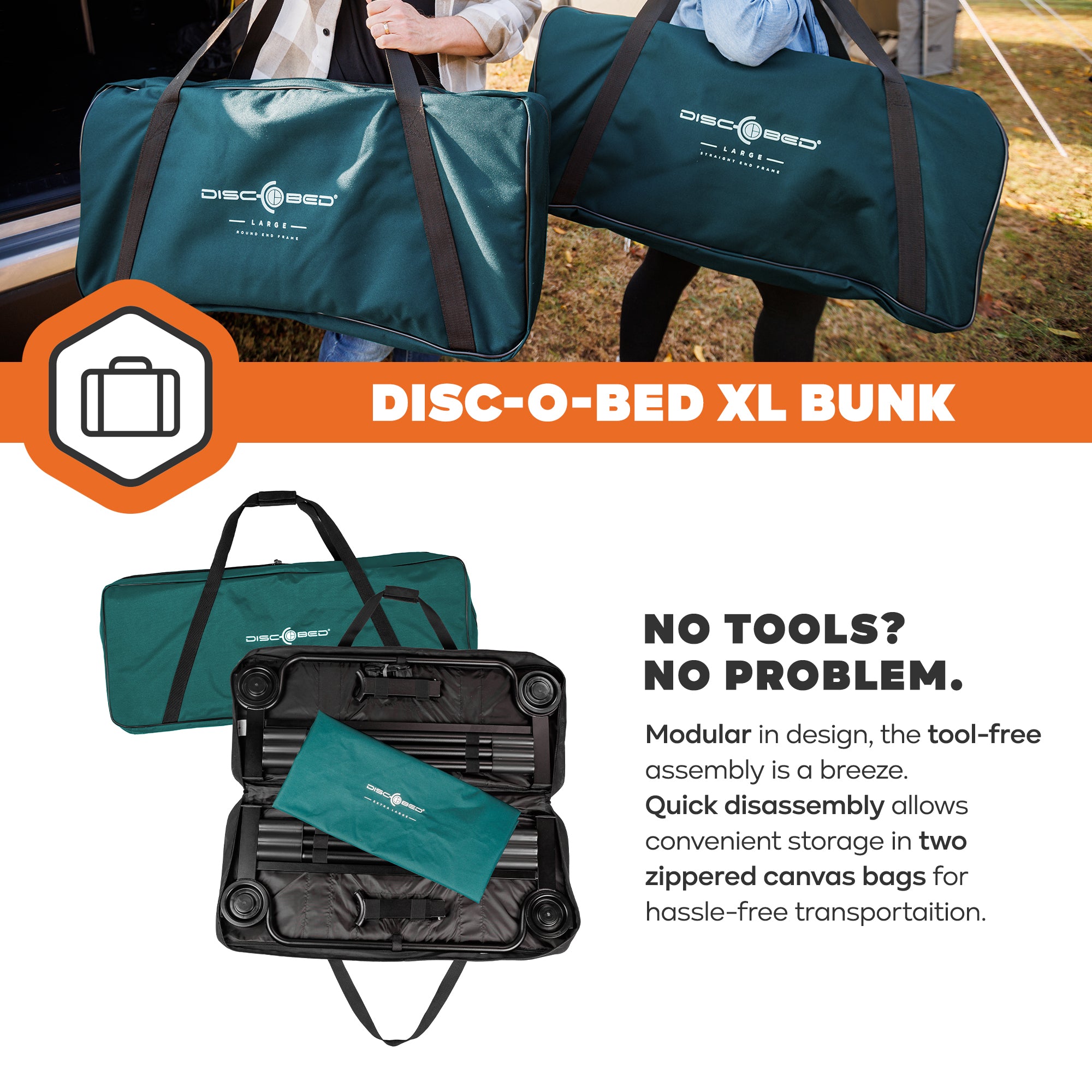 Disc-O-Bed Extra Large Outdoor Convertible 2 Person Camping Cots, (Open Box)