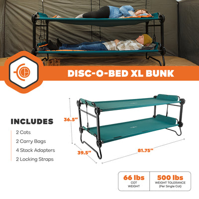 Disc-O-Bed Extra Large Outdoor Convertible 2 Person Camping Cots, (Open Box)