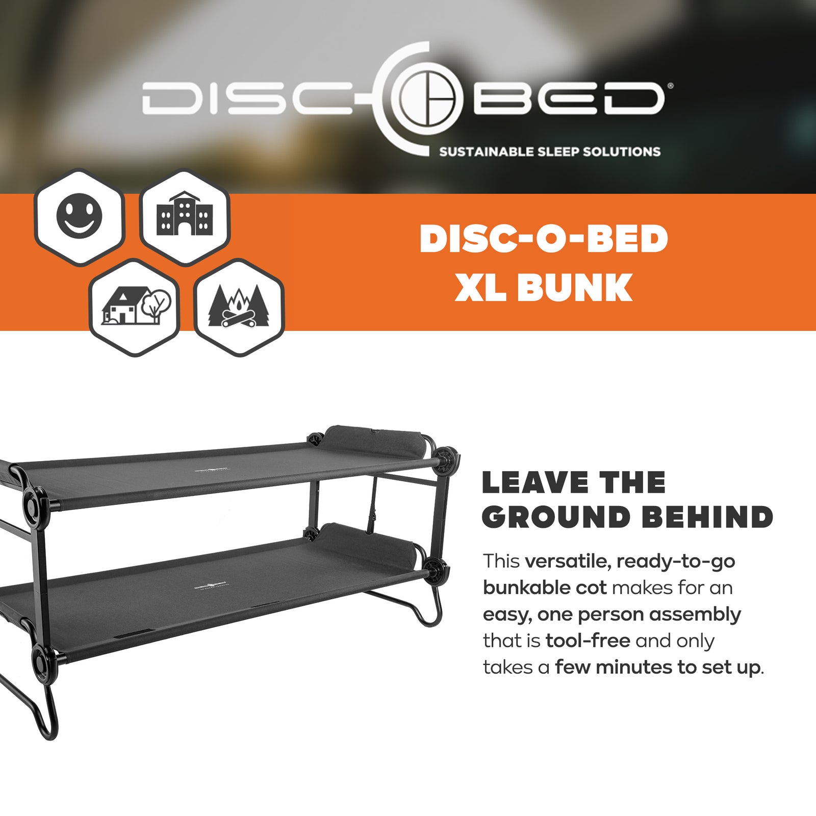Disc-O-Bed Extra Large Outdoor Convertible 2 Person Portable Camping Cots, Black - VMInnovations