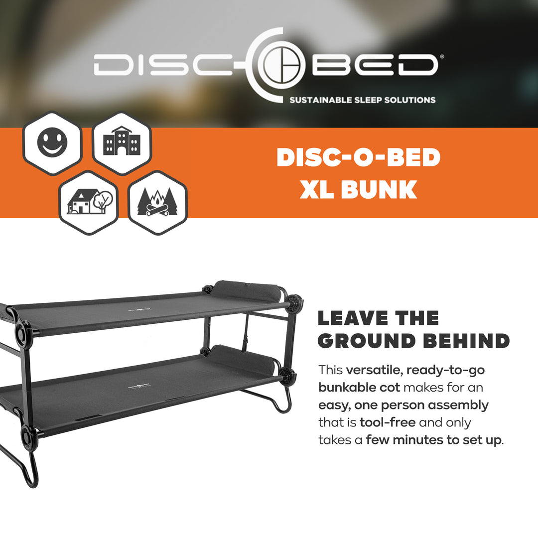 Disc-O-Bed Outdoor Convertible 2 Person Portable Camping Cots, Black (Open Box)