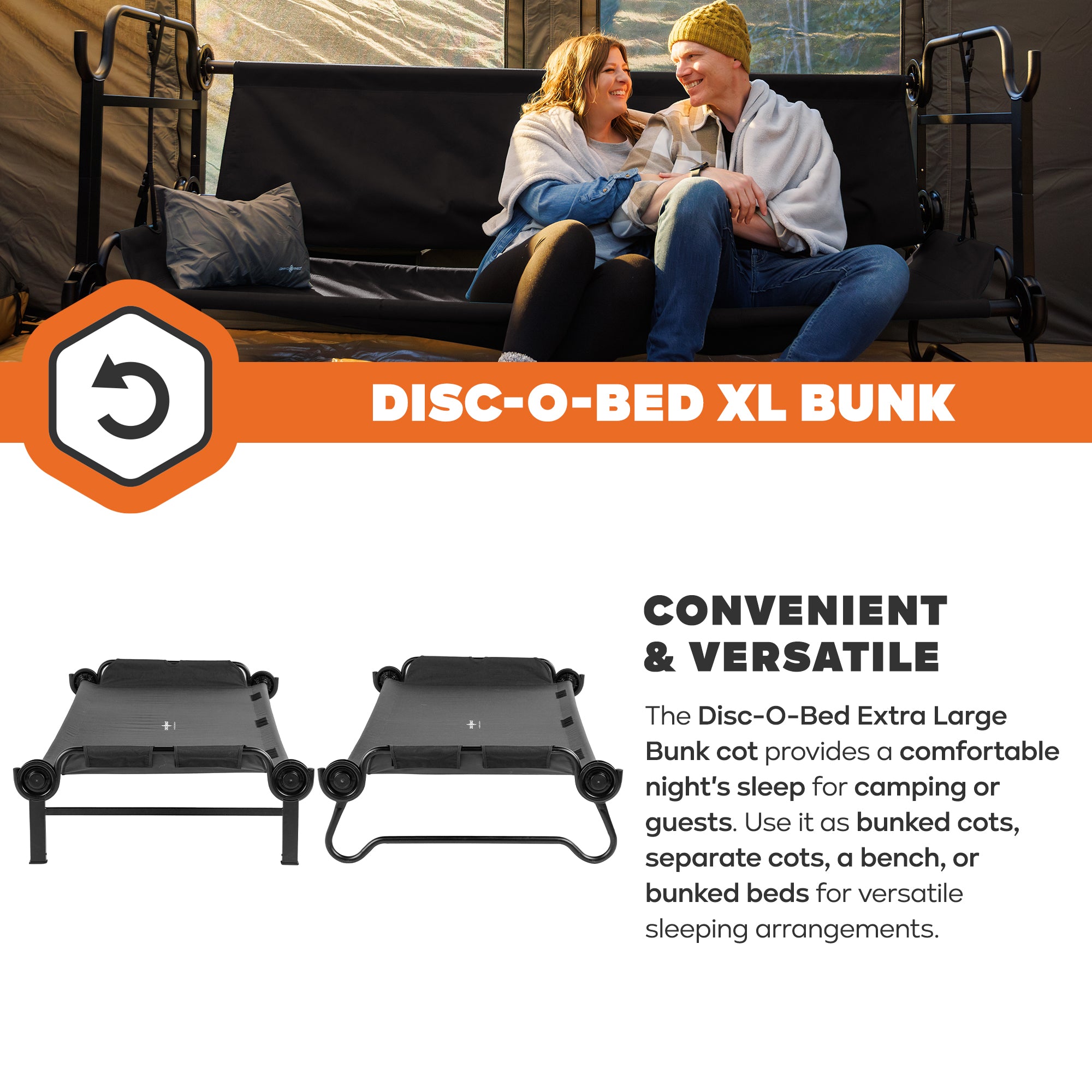 Disc-O-Bed Outdoor Convertible 2 Person Portable Camping Cots, Black (Open Box) - VMInnovations