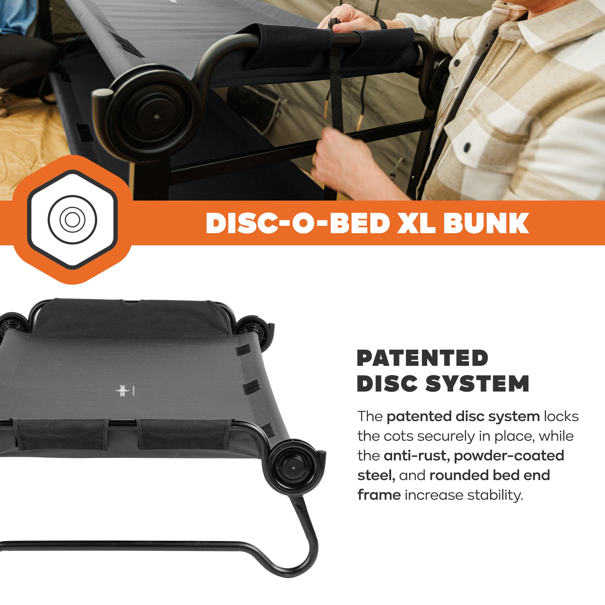 Disc-O-Bed Outdoor Convertible 2 Person Portable Camping Cots, Black (Open Box) - VMInnovations