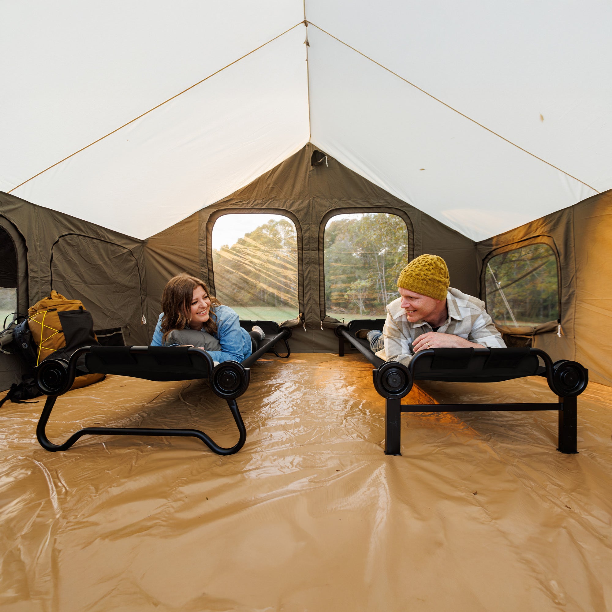 Disc-O-Bed Extra Large Outdoor Convertible 2 Person Portable Camping Cots, Black - VMInnovations