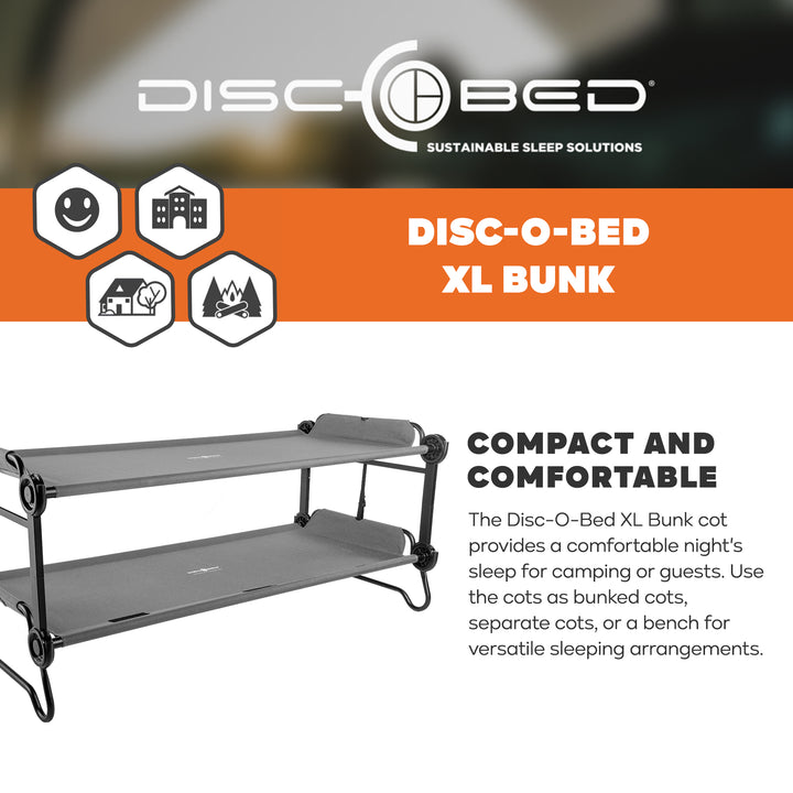 Disc-O-Bed Double Cot, Portable Sleep Solution for Tents & Cabins, Grey, XL