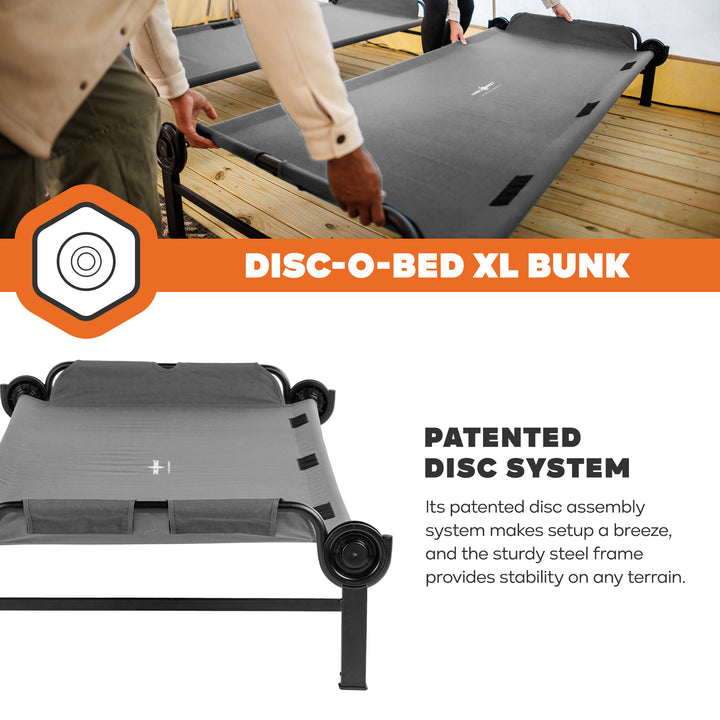 Disc-O-Bed Double Cot, Portable Sleep Solution for Tents & Cabins, Grey, XL