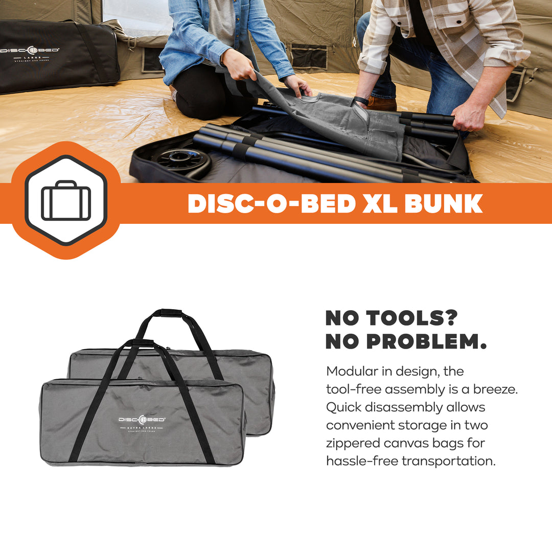 Disc-O-Bed Double Cot, Portable Sleep Solution for Tents & Cabins, Grey, XL