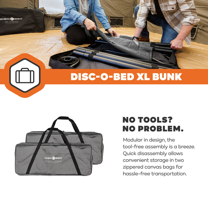 Disc-O-Bed Double Cot, Portable Sleep Solution for Tents & Cabins, Grey, XL