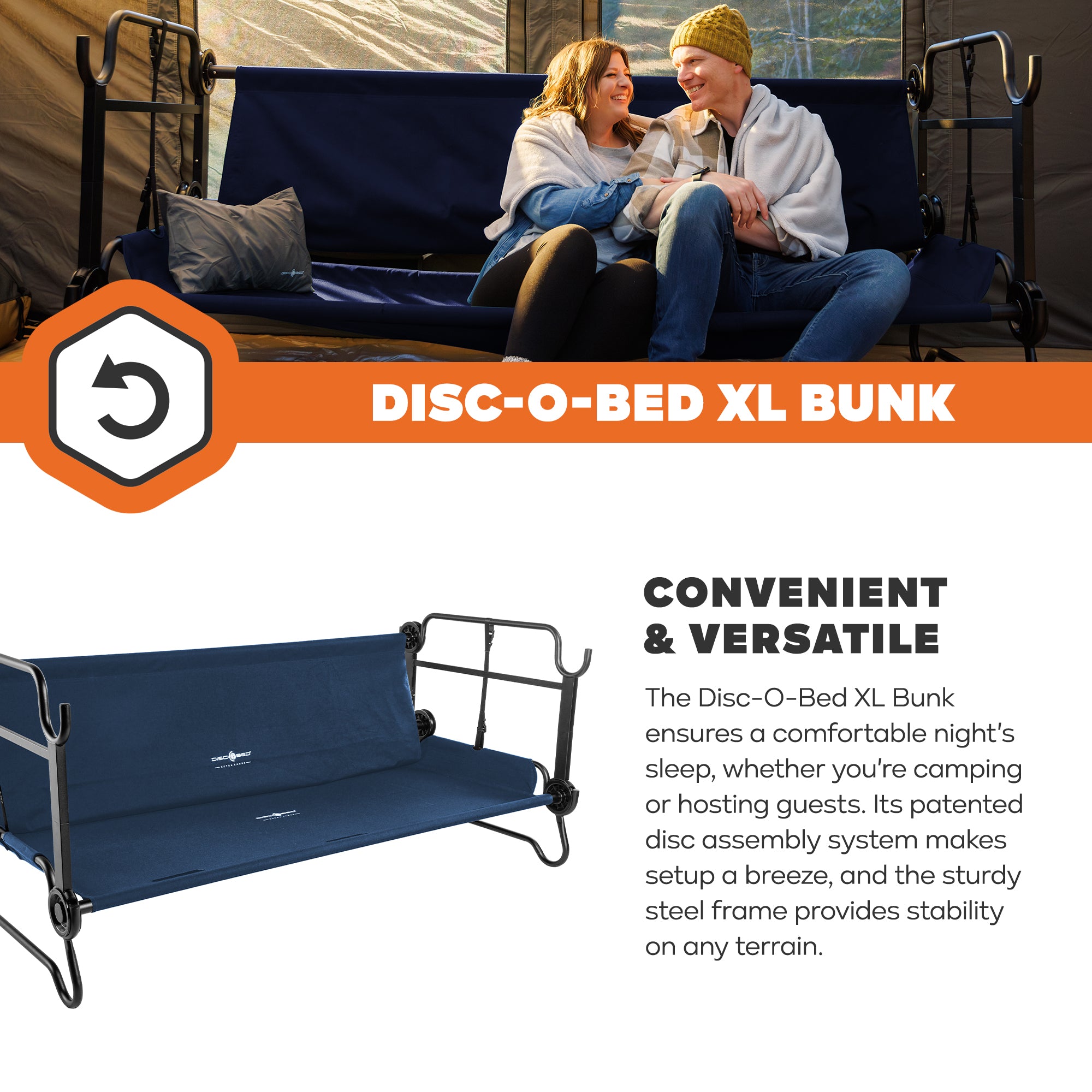 Disc-O-Bed Extra Large Outdoor Convertible 2 Person Portable Camping Cots, Navy (For Parts)