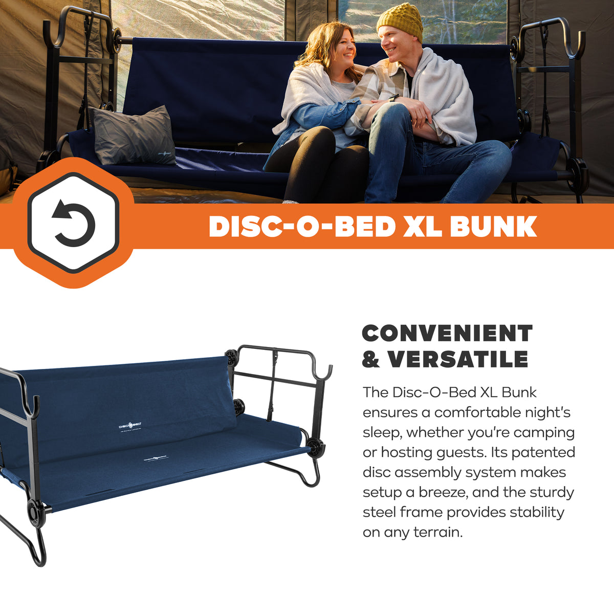 Disc-O-Bed Extra LG Outdoor Convertible 2 Person Portable Camping Cots(Open Box) - VMInnovations