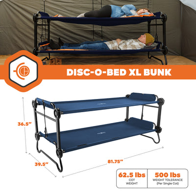 Disc-O-Bed Extra Large Outdoor Convertible 2 Person Portable Camping Cots, Navy (For Parts)