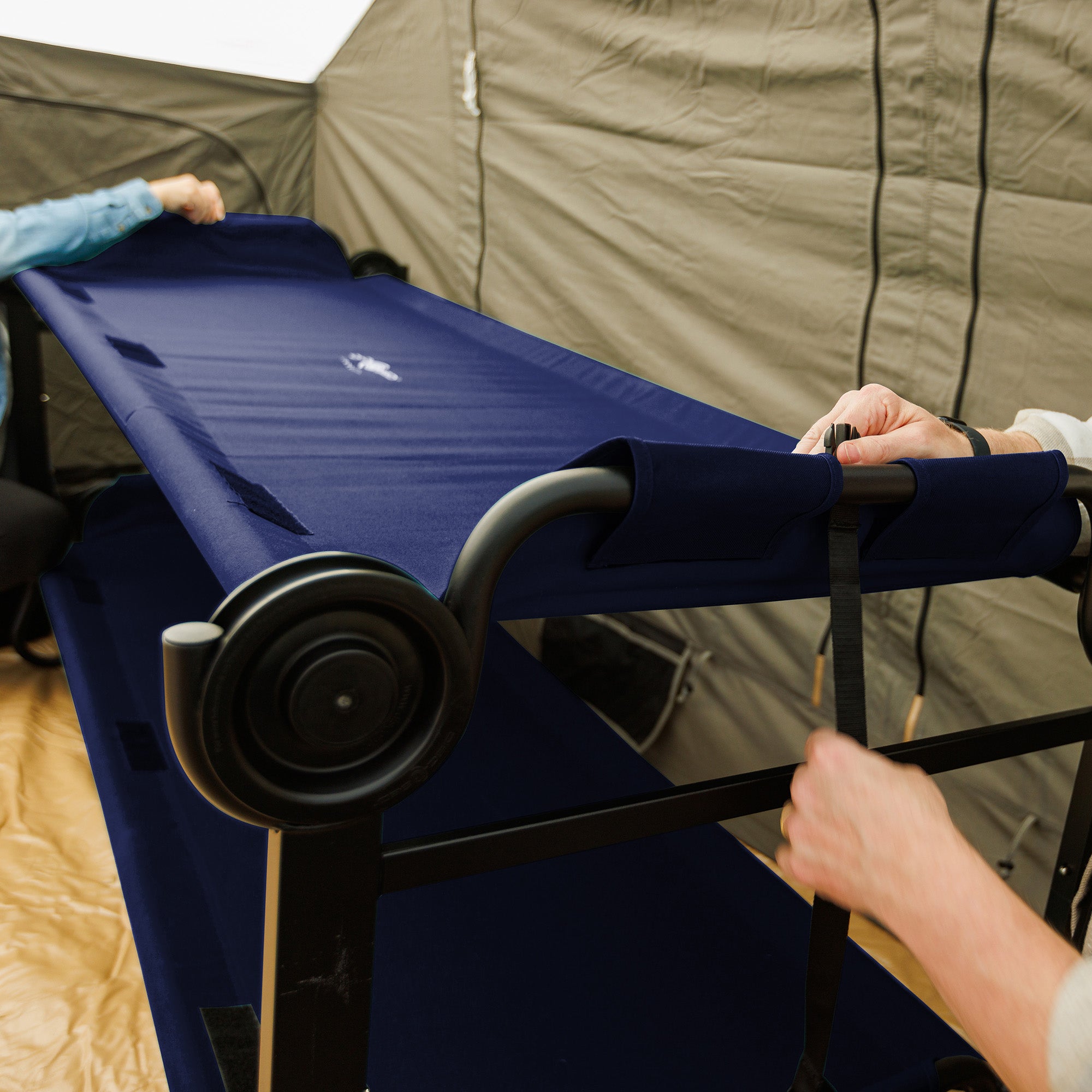 Disc-O-Bed Extra Large Outdoor Convertible 2 Person Portable Camping Cots, Navy (For Parts)