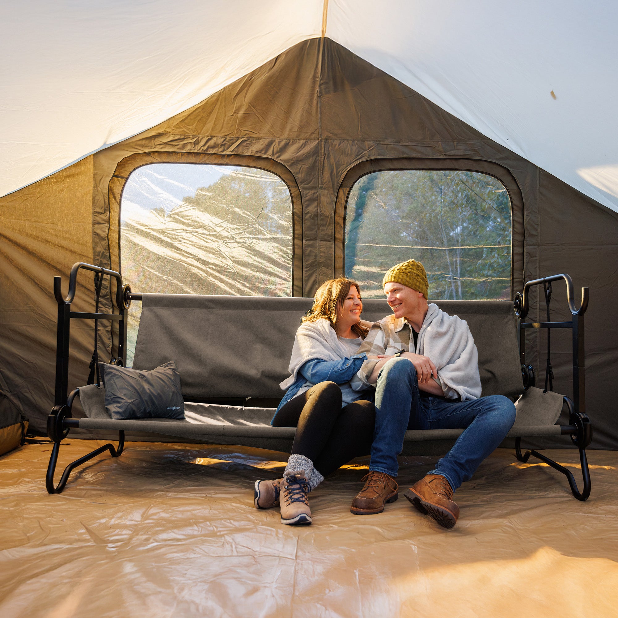 Disc-O-Bed  XL Outdoor Convertible 2 Person Portable Camping Cots, Tan(Open Box) - VMInnovations