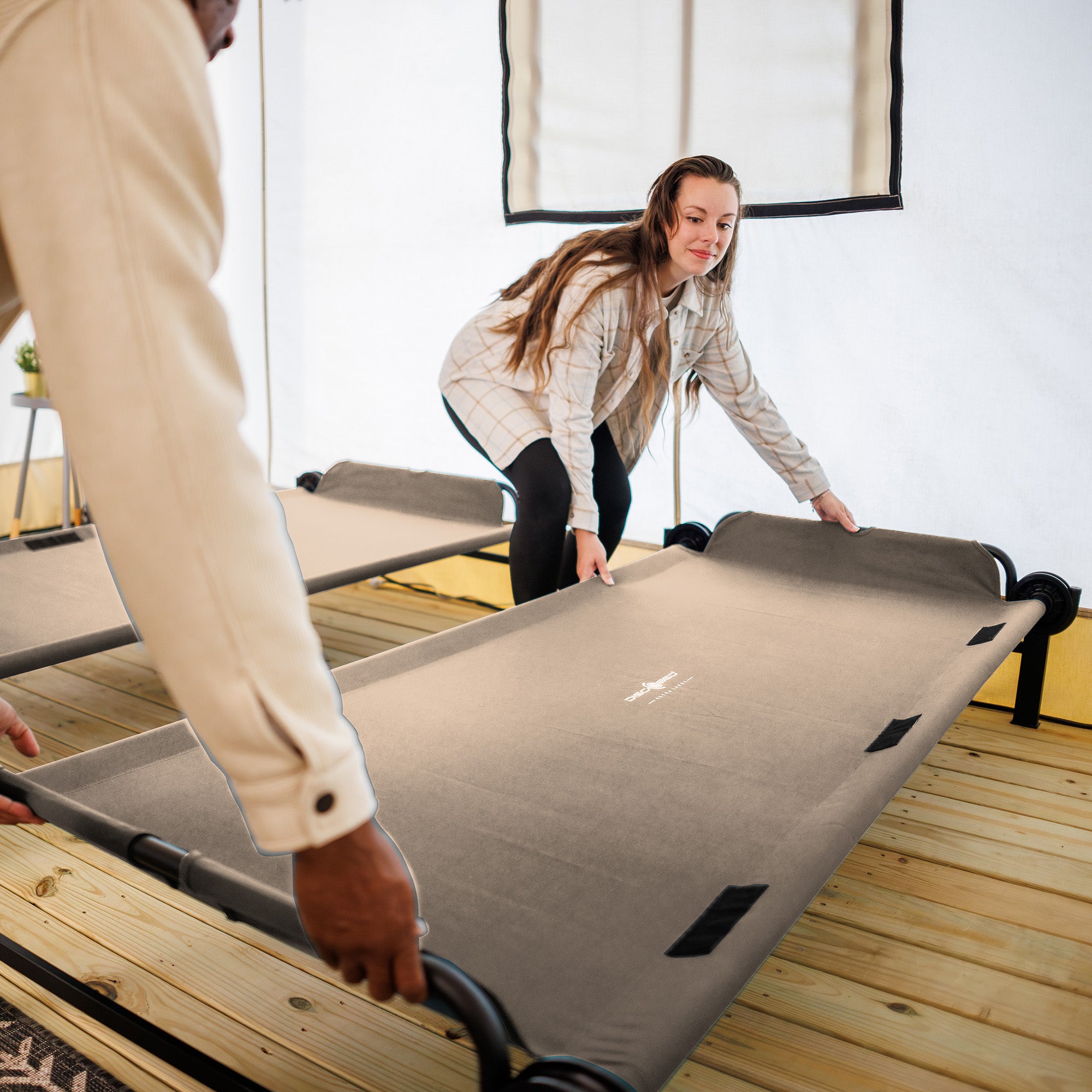 Disc-O-Bed  XL Outdoor Convertible 2 Person Portable Camping Cots, Tan(Open Box) - VMInnovations