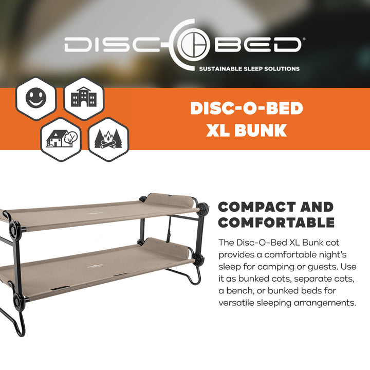 Disc-O-Bed  XL Outdoor Convertible 2 Person Portable Camping Cots, Tan(Open Box)