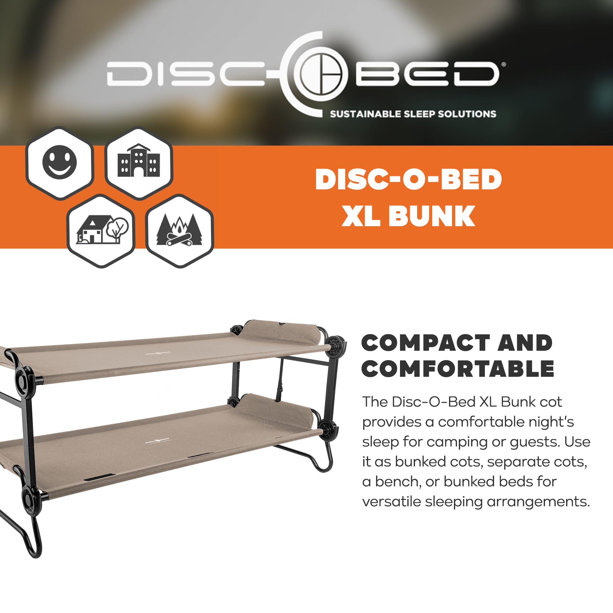 Disc-O-Bed  XL Outdoor Convertible 2 Person Portable Camping Cots, Tan(Open Box) - VMInnovations