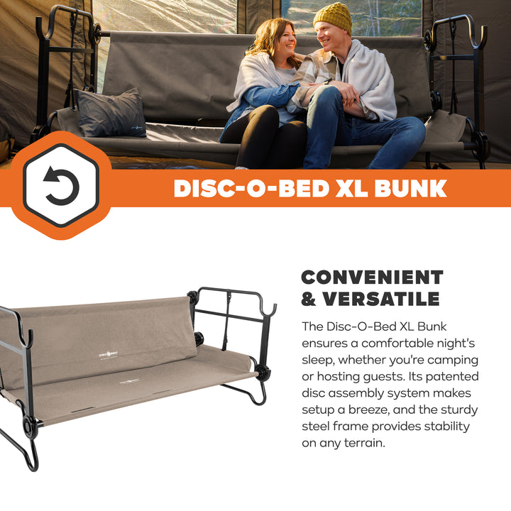 Disc-O-Bed Extra Large Outdoor Convertible 2 Person Portable Camping Cots, Tan