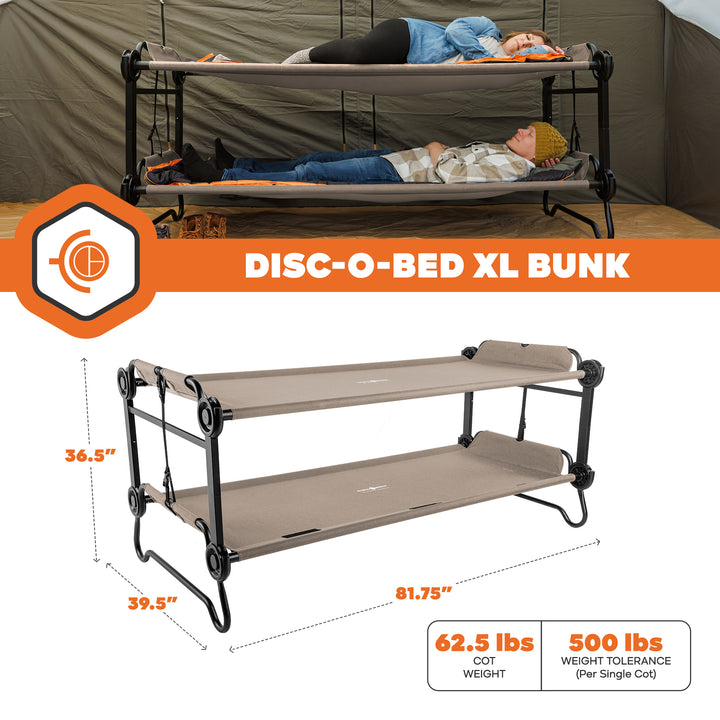 Disc-O-Bed Outdoor Convertible 2 Person Portable Camping Cots, Tan (Used)