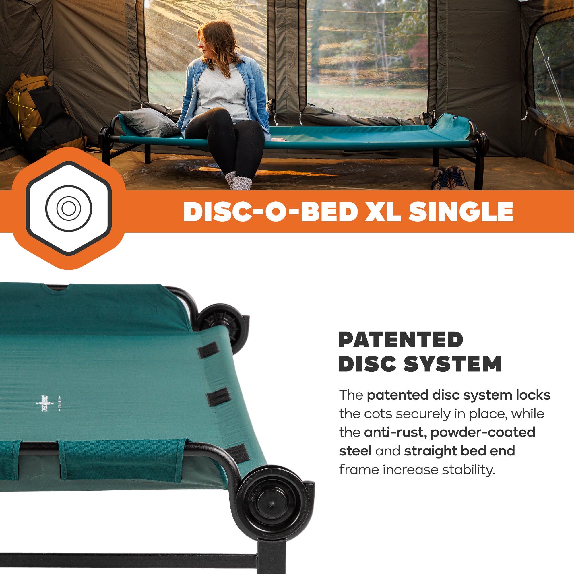 Disc-O-Bed Cot, Portable Sleep Solution for Tents & Cabins, Green, XL (Open Box) - VMInnovations