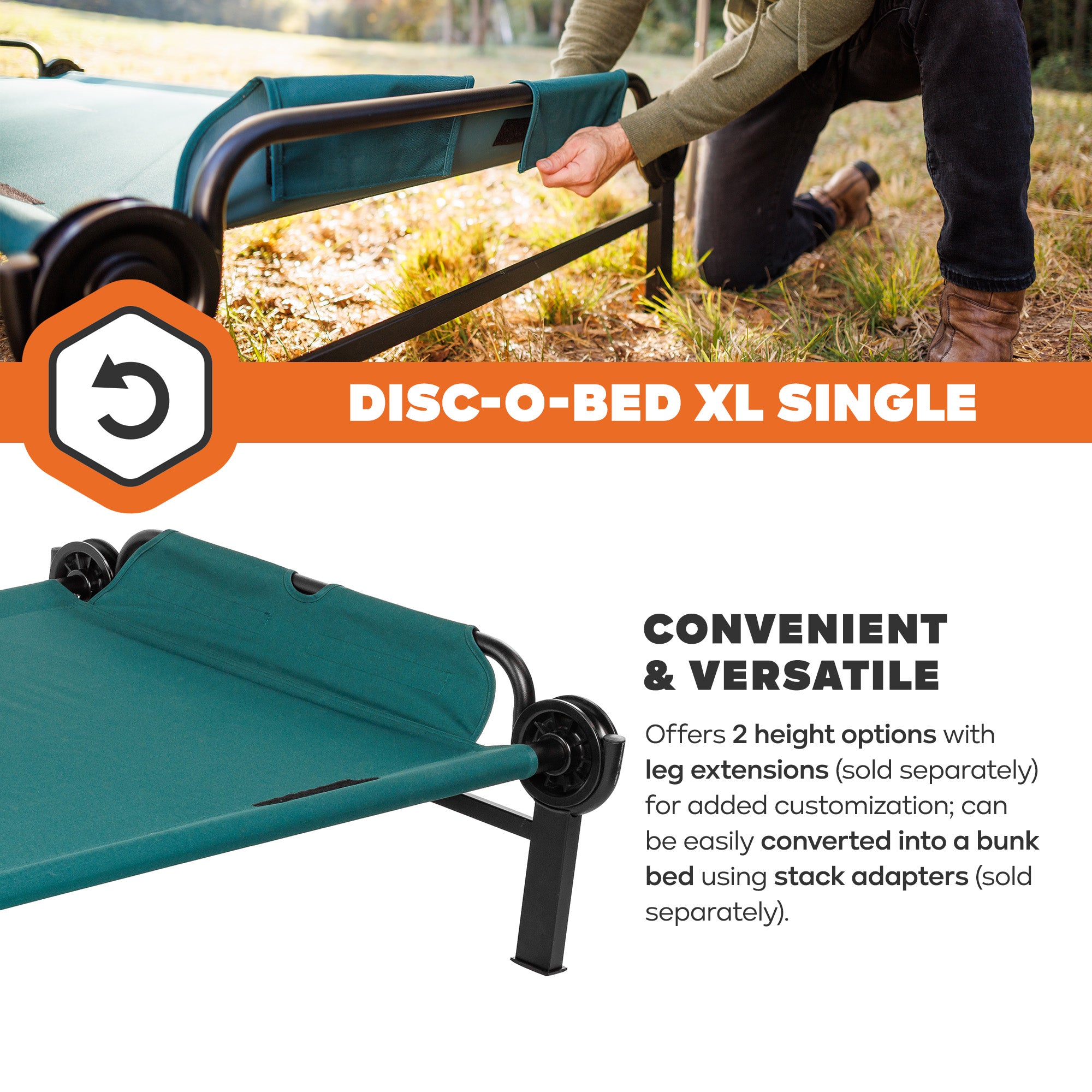 Disc-O-Bed Cot, Portable Sleep Solution for Tents & Cabins, Green, XL (Open Box) - VMInnovations