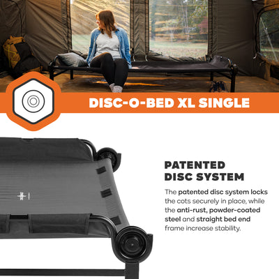 Disc-O-Bed Single Cot, Portable Sleep Solution for Tents & Cabins, Black, XL - VMInnovations