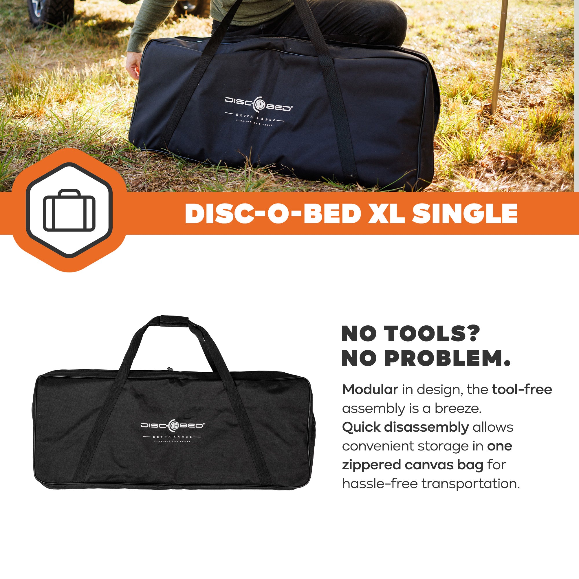 Disc-O-Bed Single Cot, Portable Sleep Solution for Tents & Cabins, Black, XL - VMInnovations
